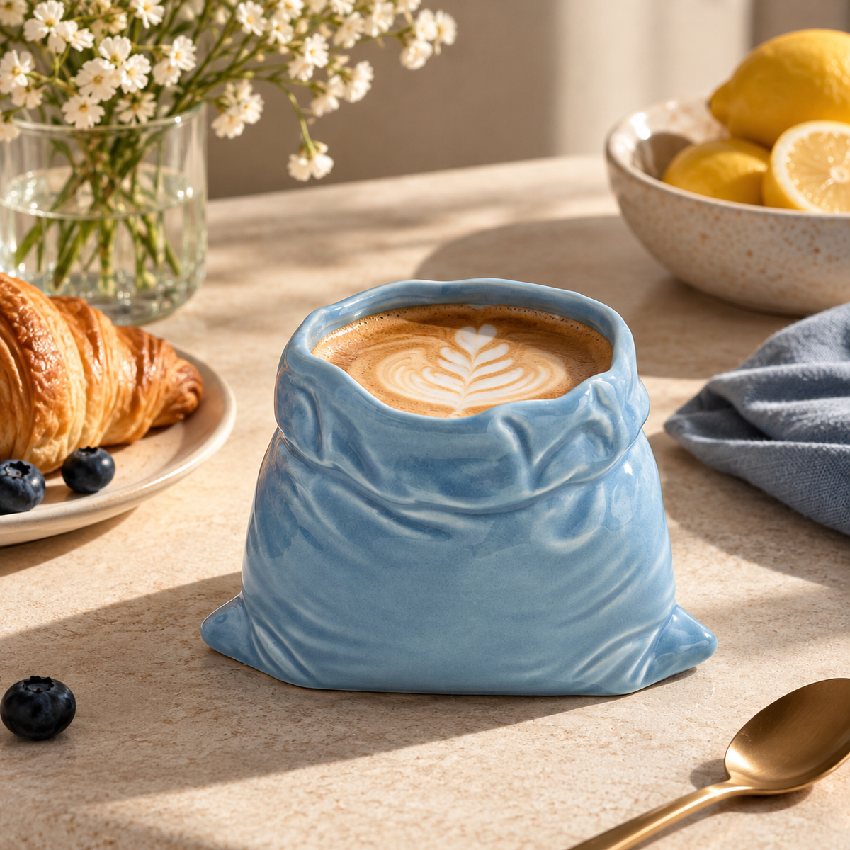 Blue Ceramic Wrinkled Cup