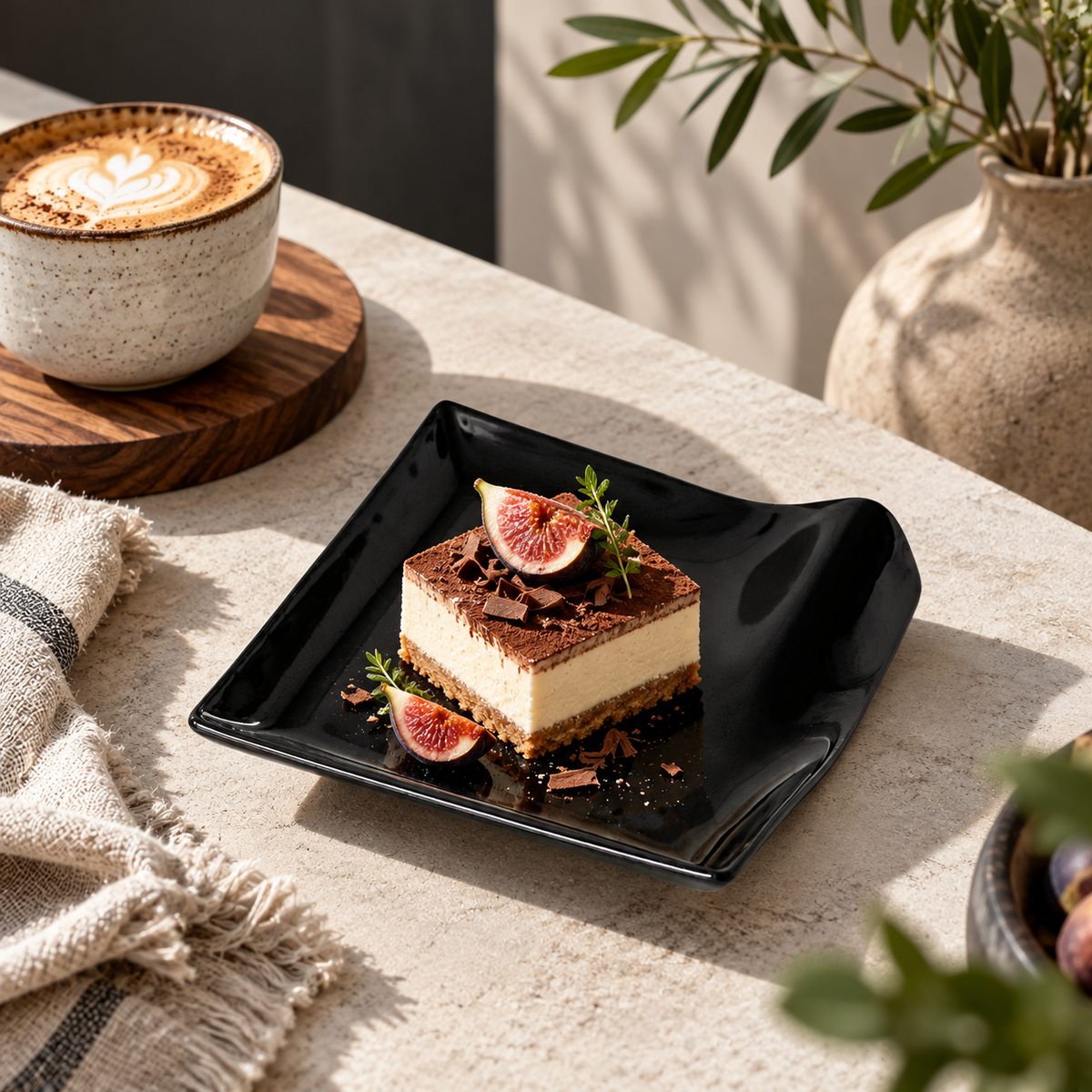 Black Ceramic Dessert Plate
